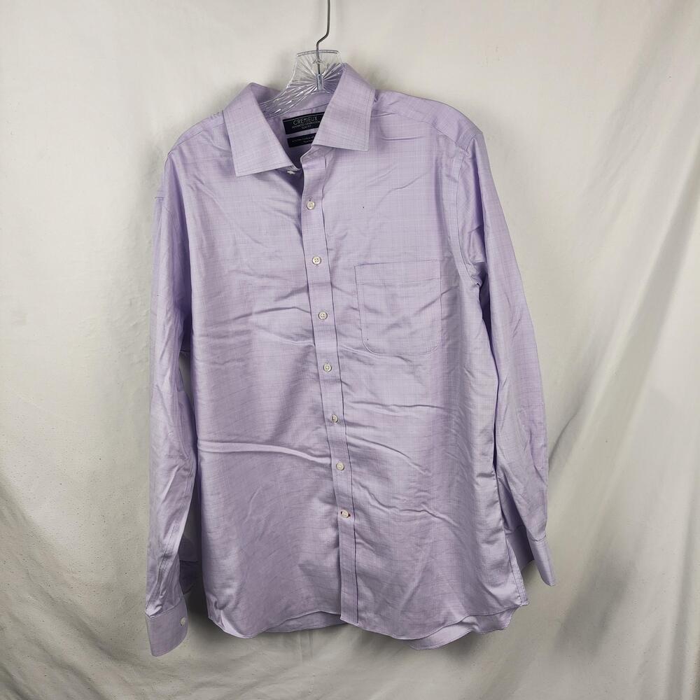 Cremieux Shirt Mens 17 34/35 Purple Check Slim Fit Non Iron Pima Stretch Dress